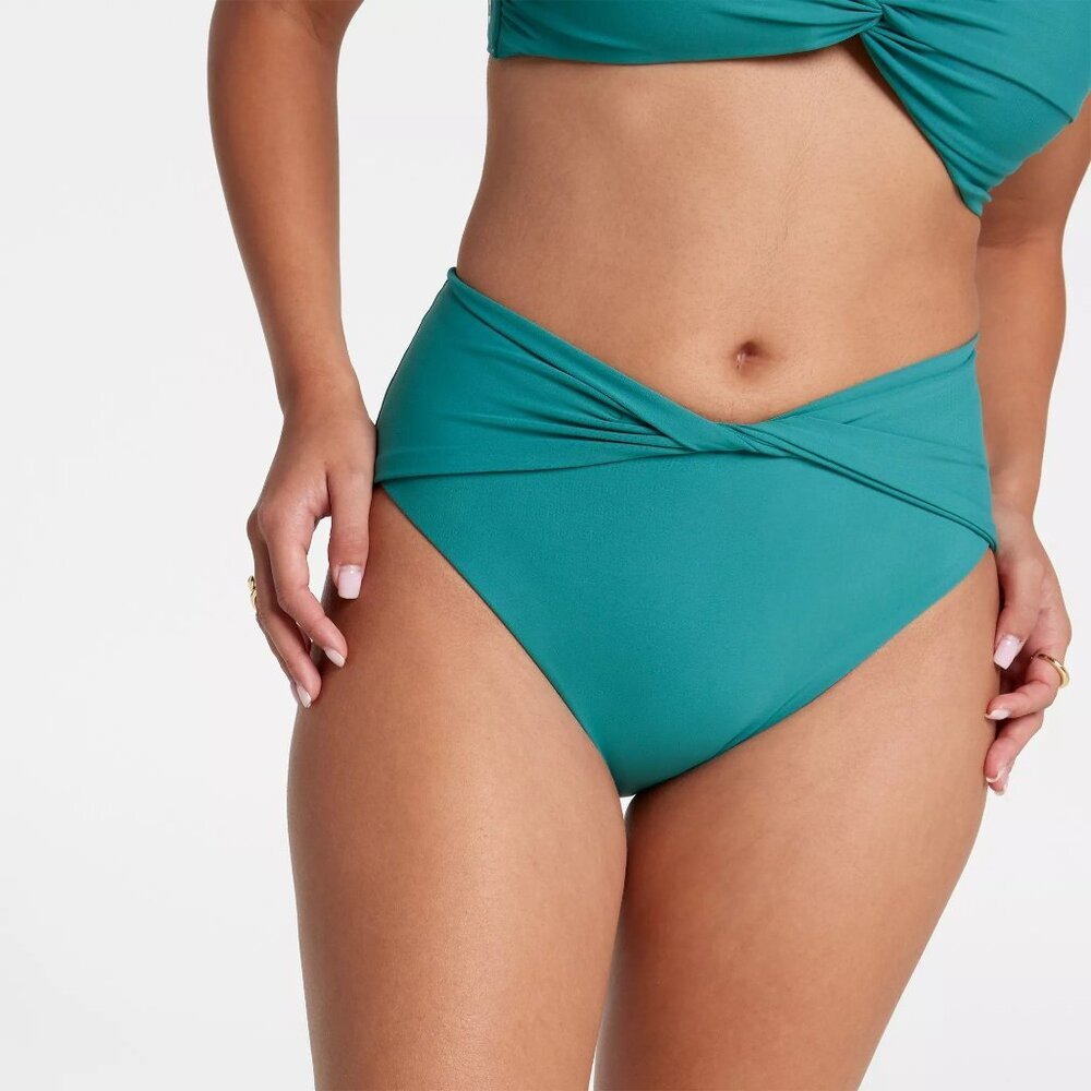 CALIA Women's High Rise Twist Front Swim Bottom, XXL, Jungle Green